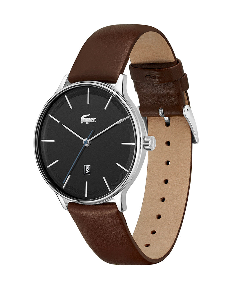 LACOSTE MEN'S BLACK DIAL BROWN LEATHER WATCH