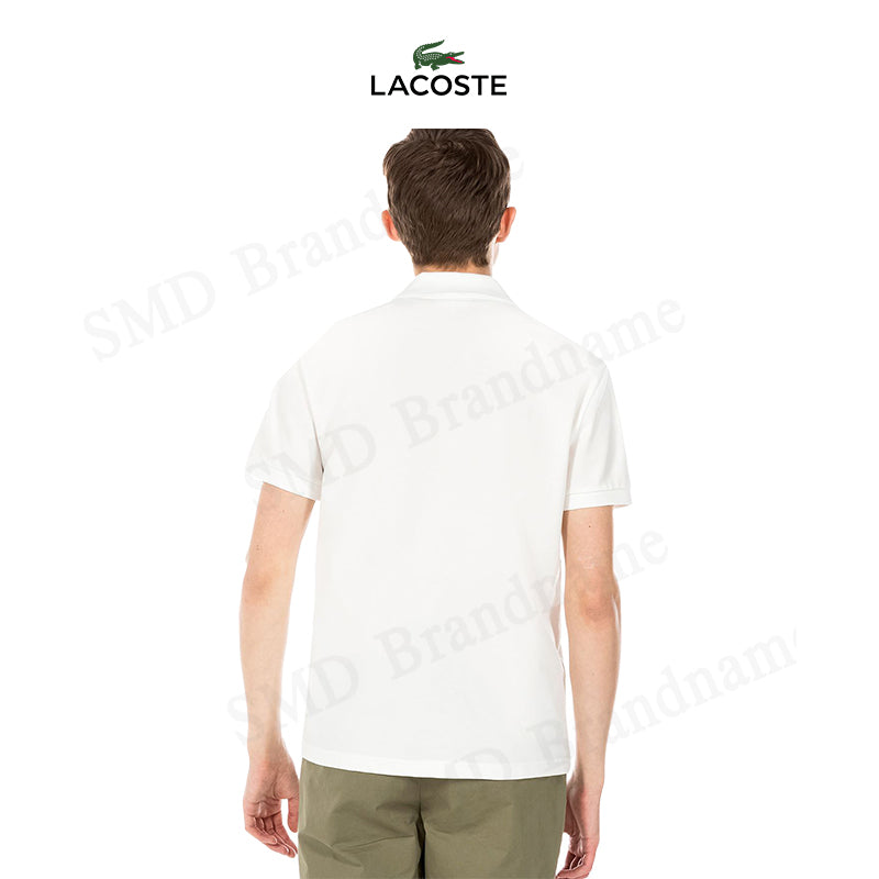 LACOSTE MEN SLIM SHORT SLEEVE EMBROIDERED LOGO SHIRT | WHITE