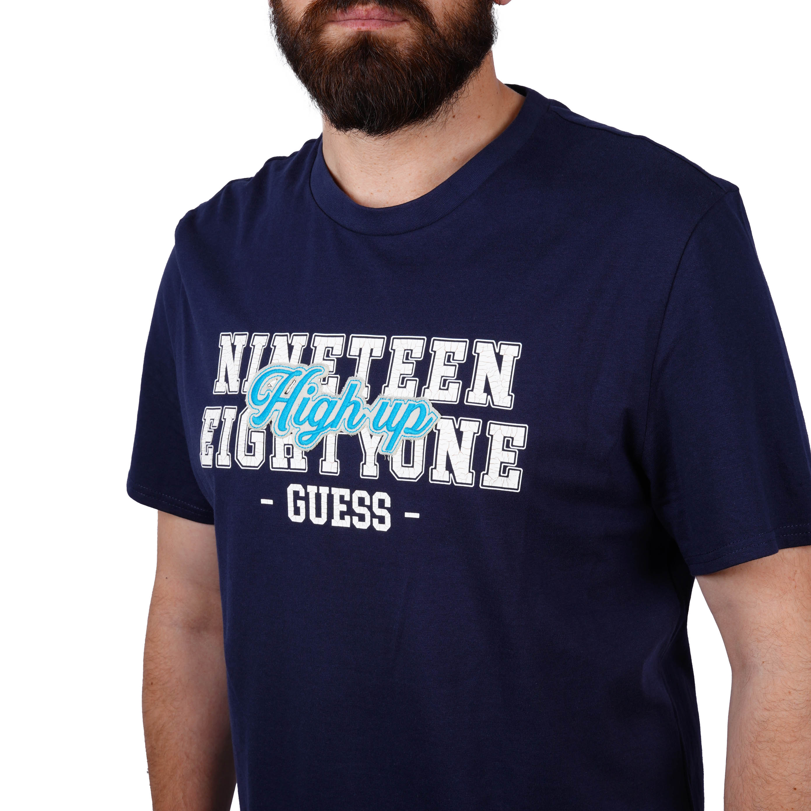 GUESS FRONT LOGO REGULAR FIT T-SHIRT | D.BLUE