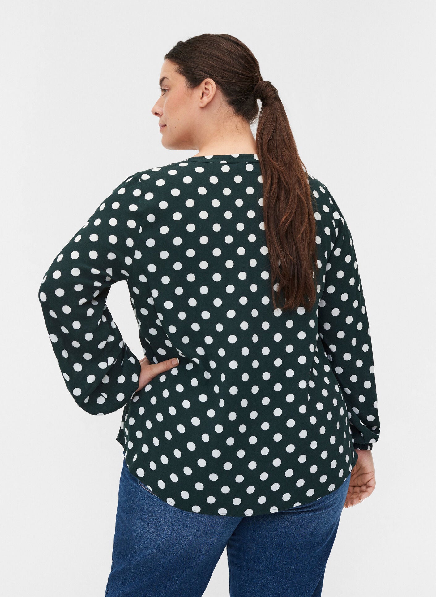 ZIZZI LONG-SLEEVED VISCOSE BLOUSE WITH V-NECK | GREEN