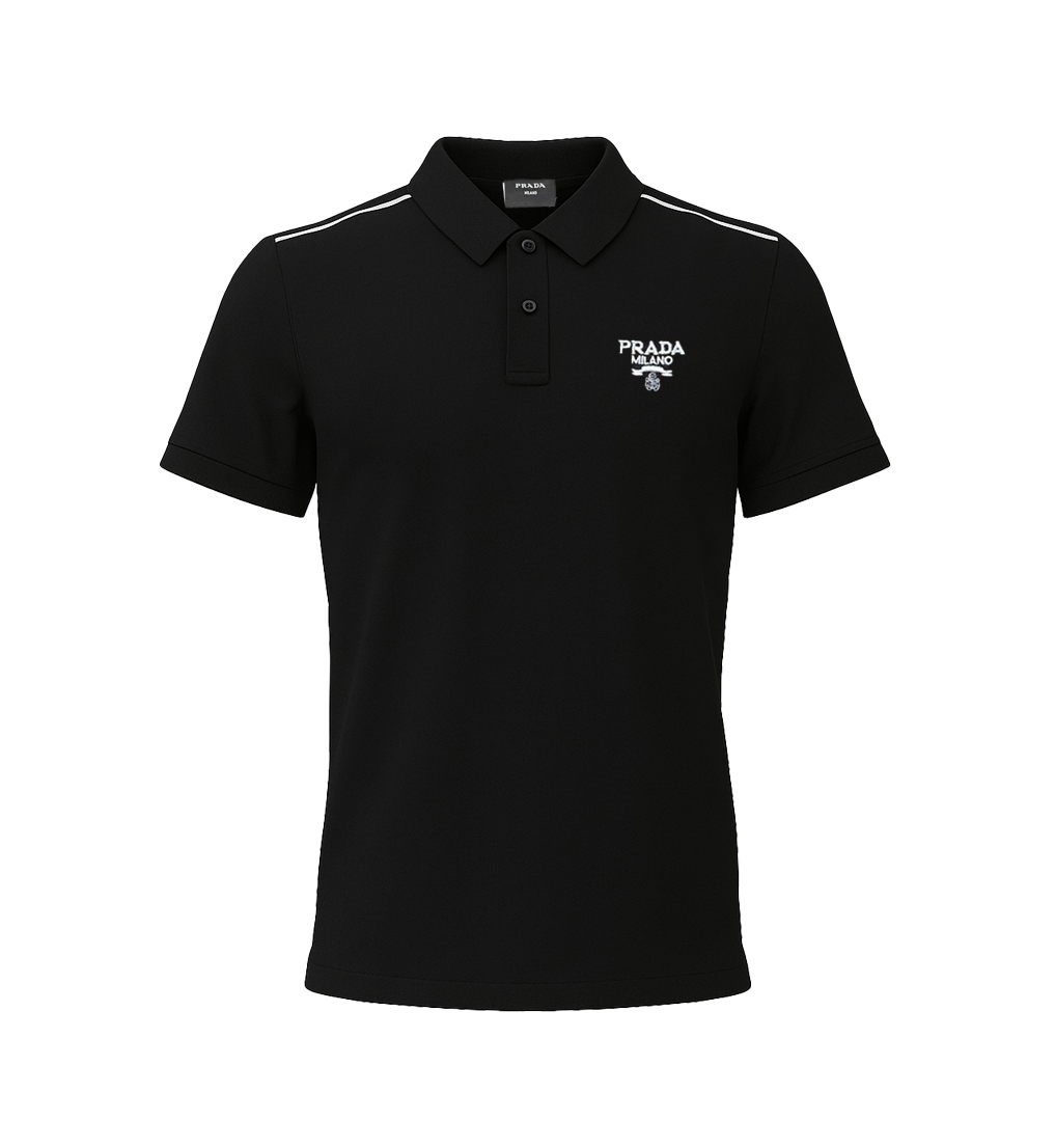 PRADA PIQUE MEN'S POLO EMBROIDERY LOGO | BLACK