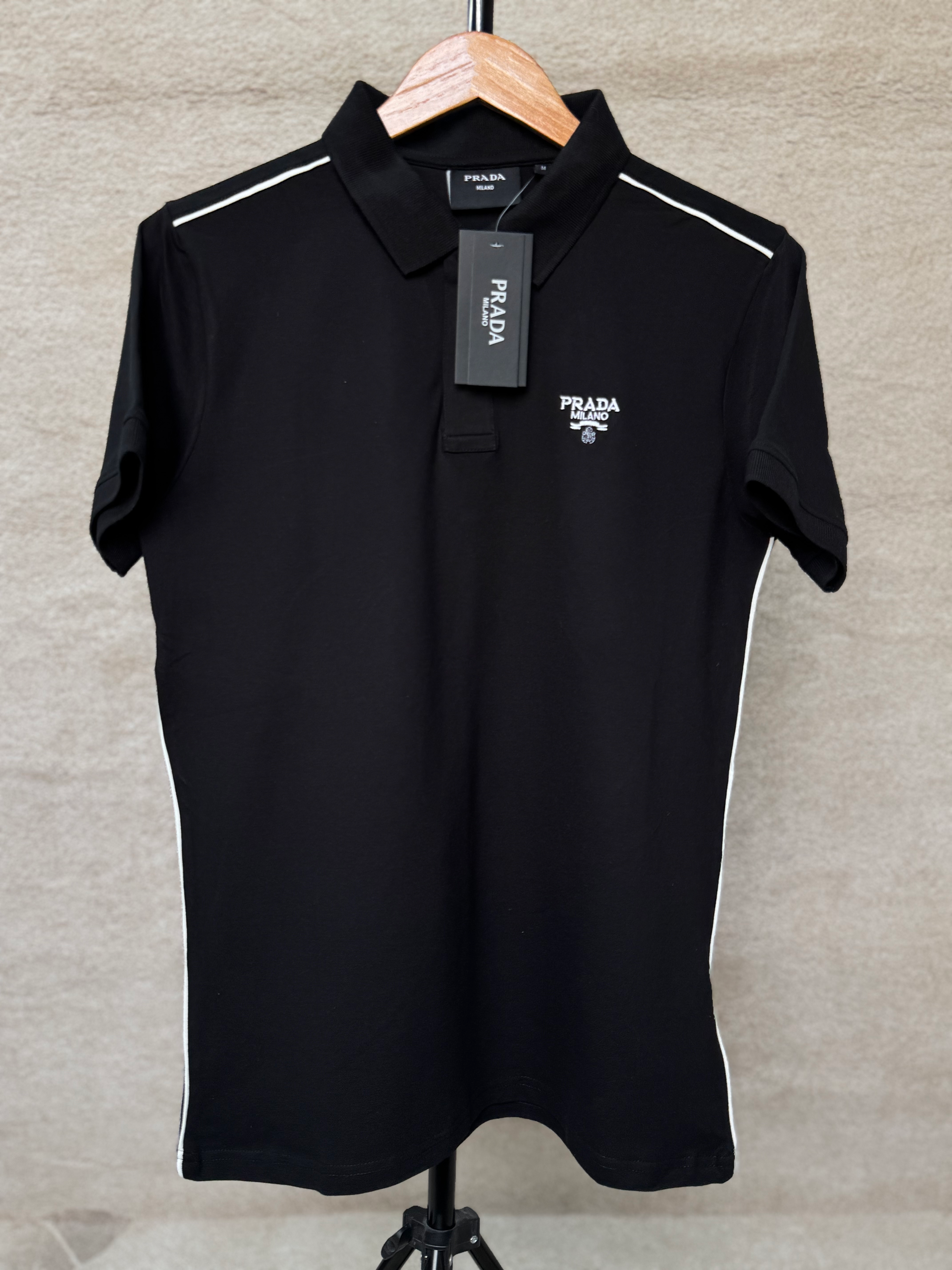 PRADA PIQUE MEN'S POLO EMBROIDERY LOGO | BLACK