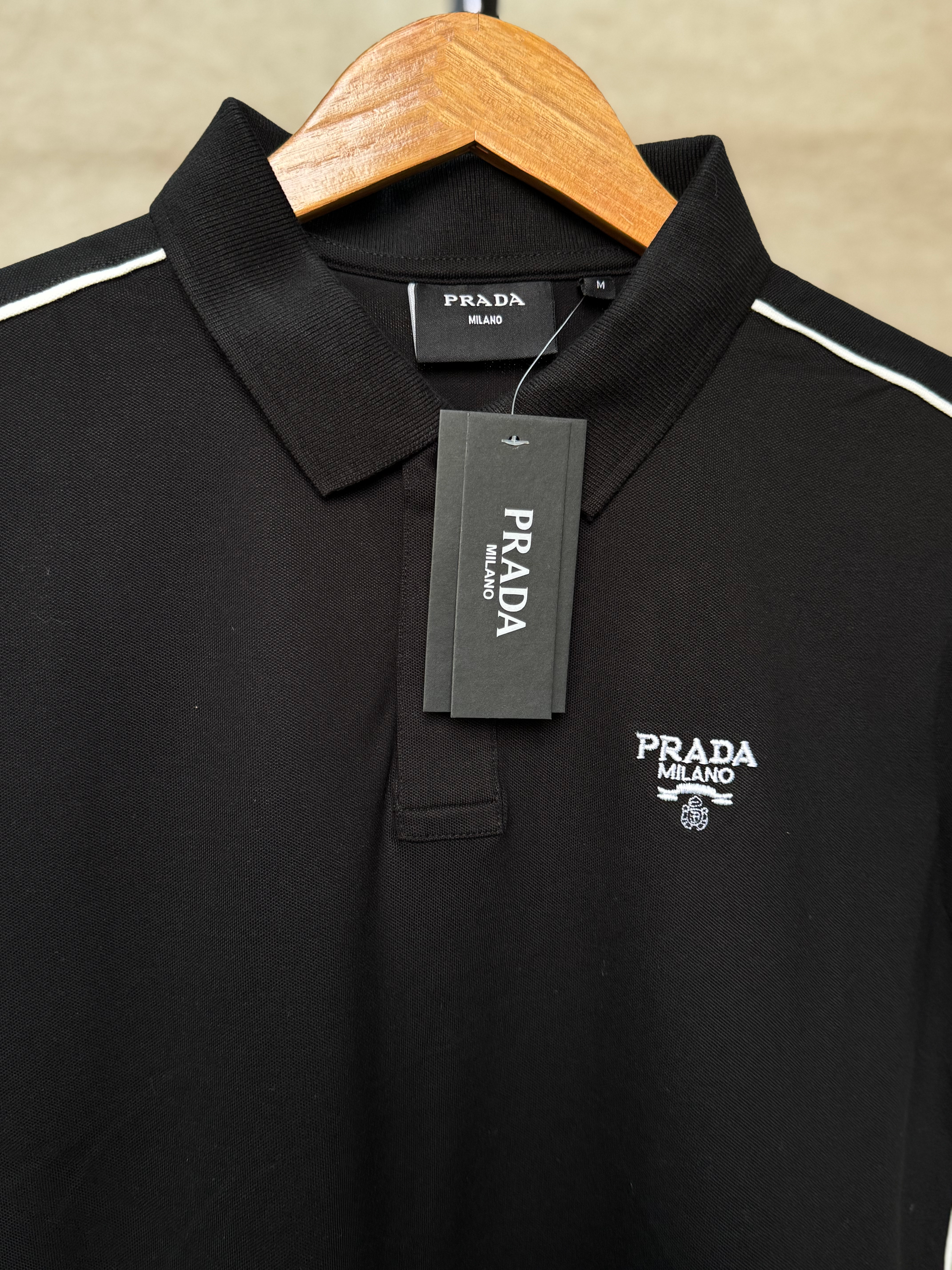 PRADA PIQUE MEN'S POLO EMBROIDERY LOGO | BLACK