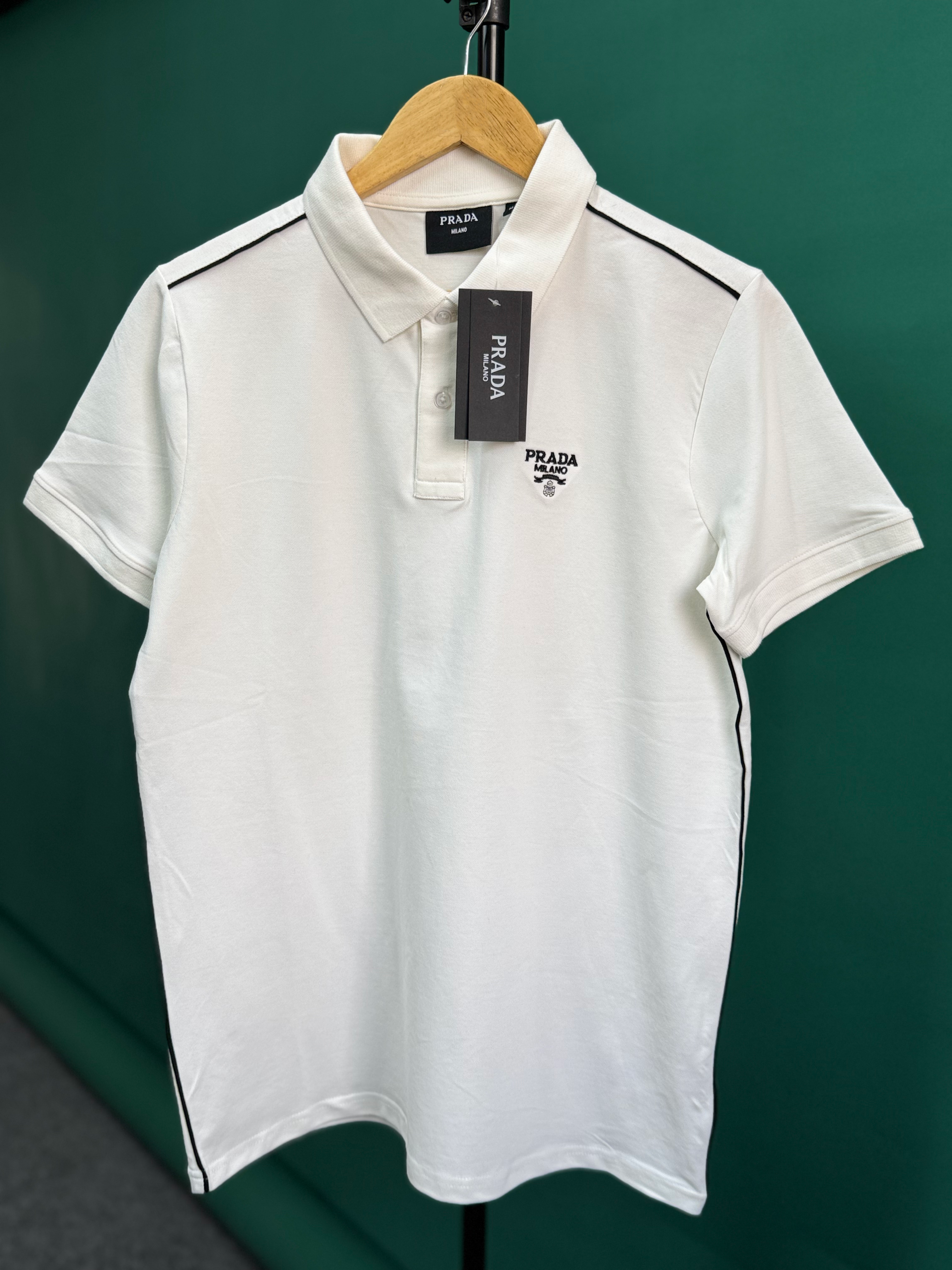 PRADA PIQUE MEN'S POLO EMBROIDERY LOGO | WHITE