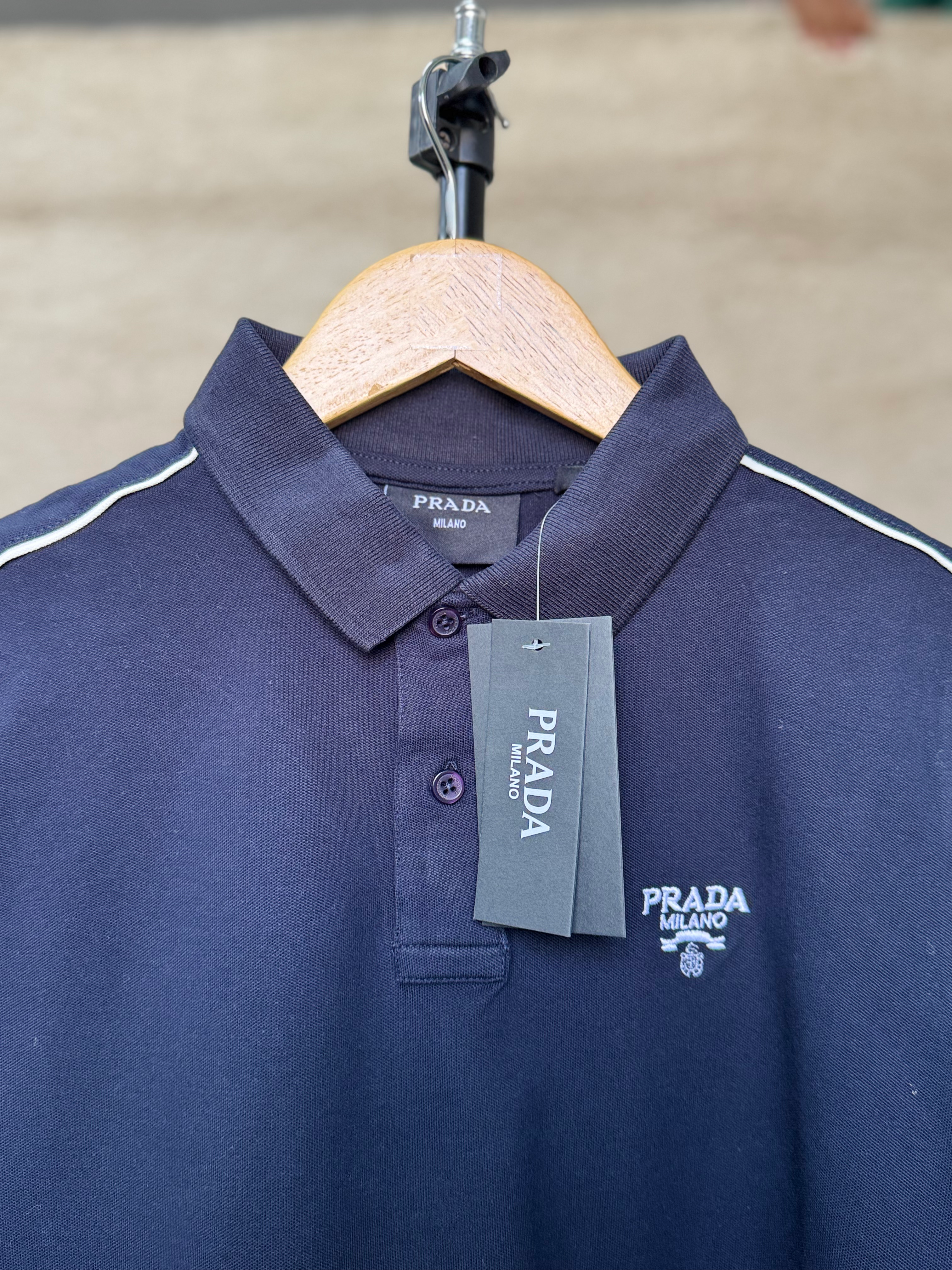 PRADA PIQUE MEN'S POLO EMBROIDERY LOGO | NAVY