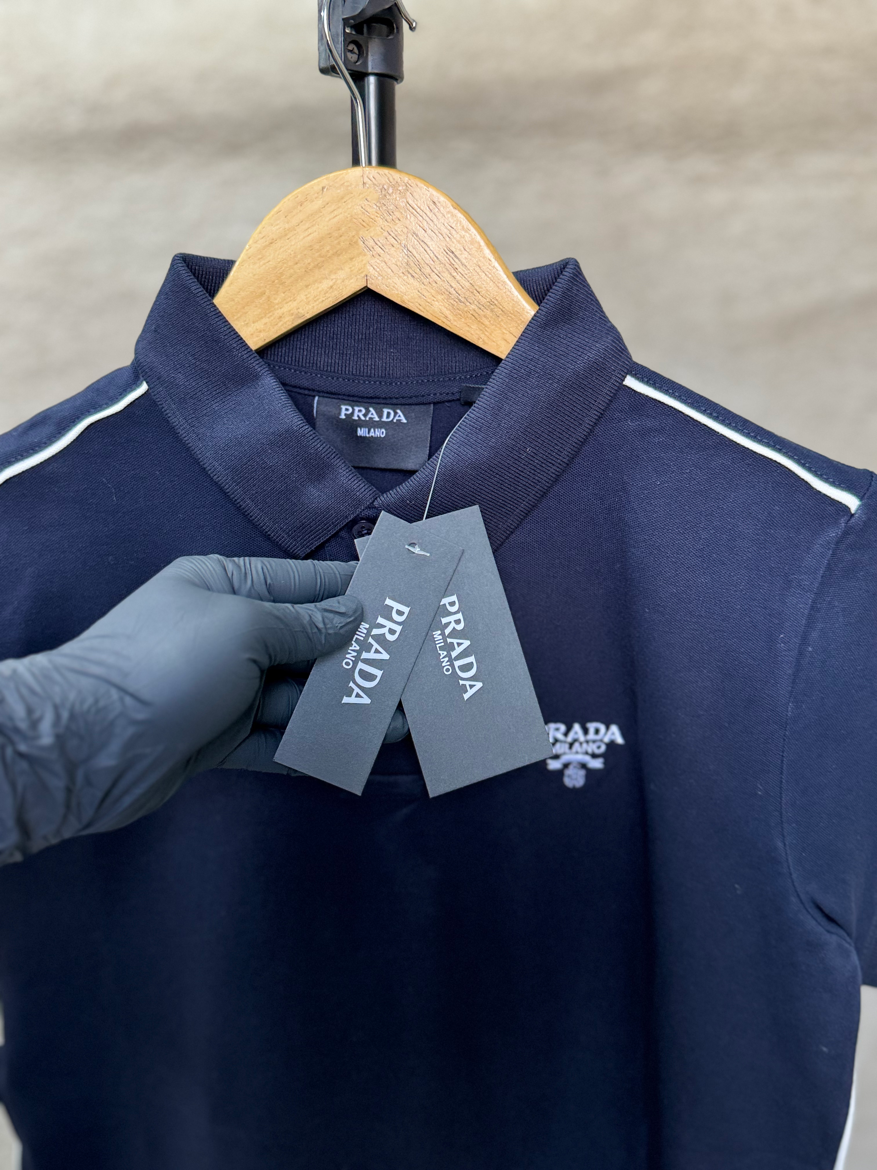 PRADA PIQUE MEN'S POLO EMBROIDERY LOGO | NAVY