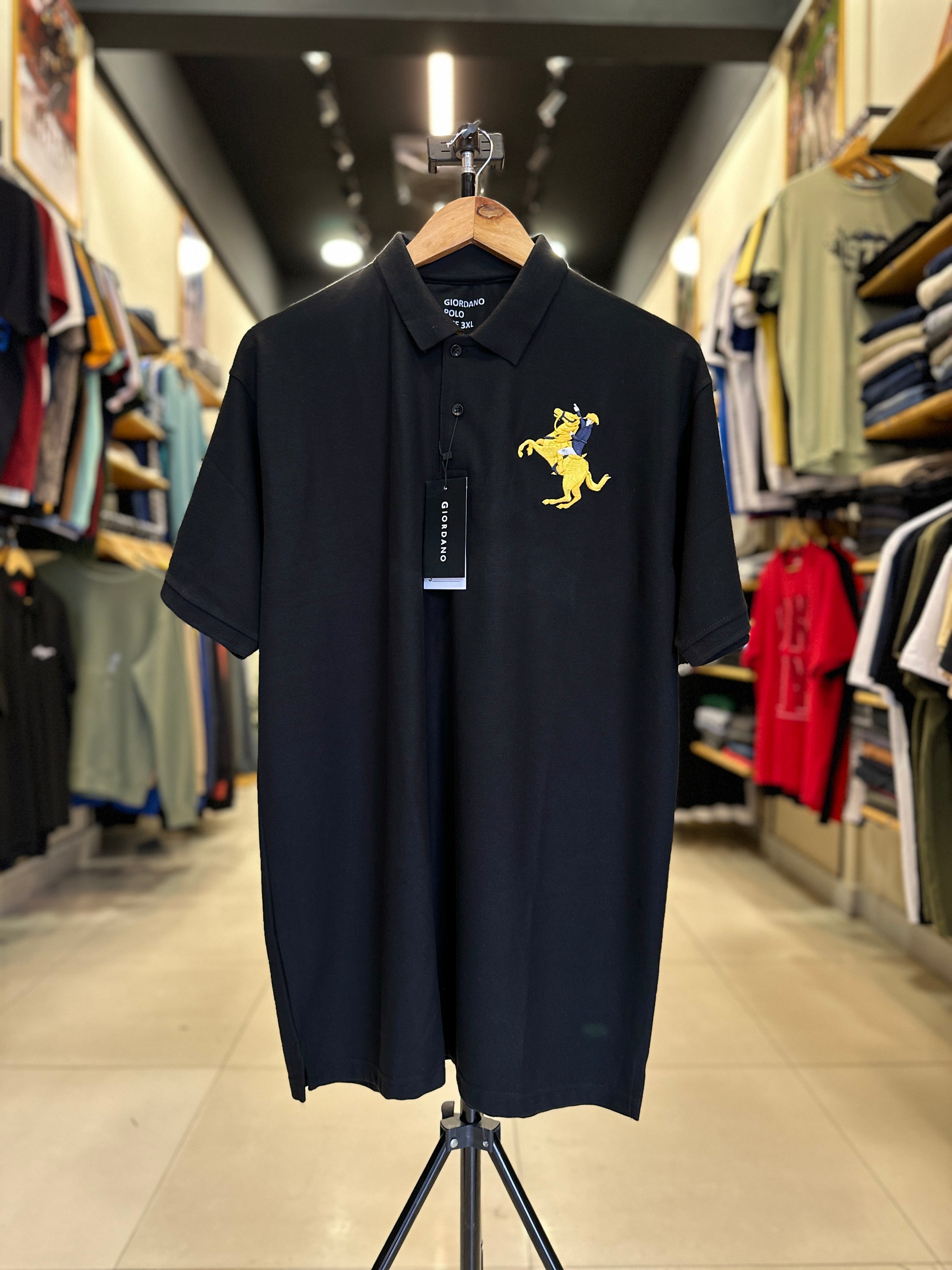 GIORDANO EMBROIDERY SHIRT 3D LION POLO MEN | BLACK