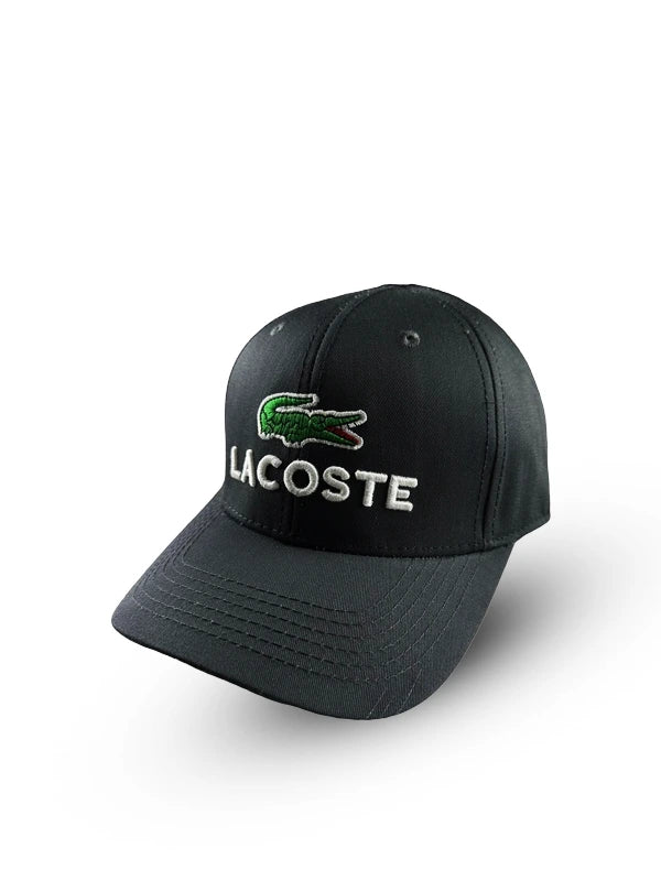 Lacoste Big Logo Cap in black, a stylish and adjustable branded cap for men. Ideal for casual wear, gym, and outdoor activities. Available online in Pakistan.