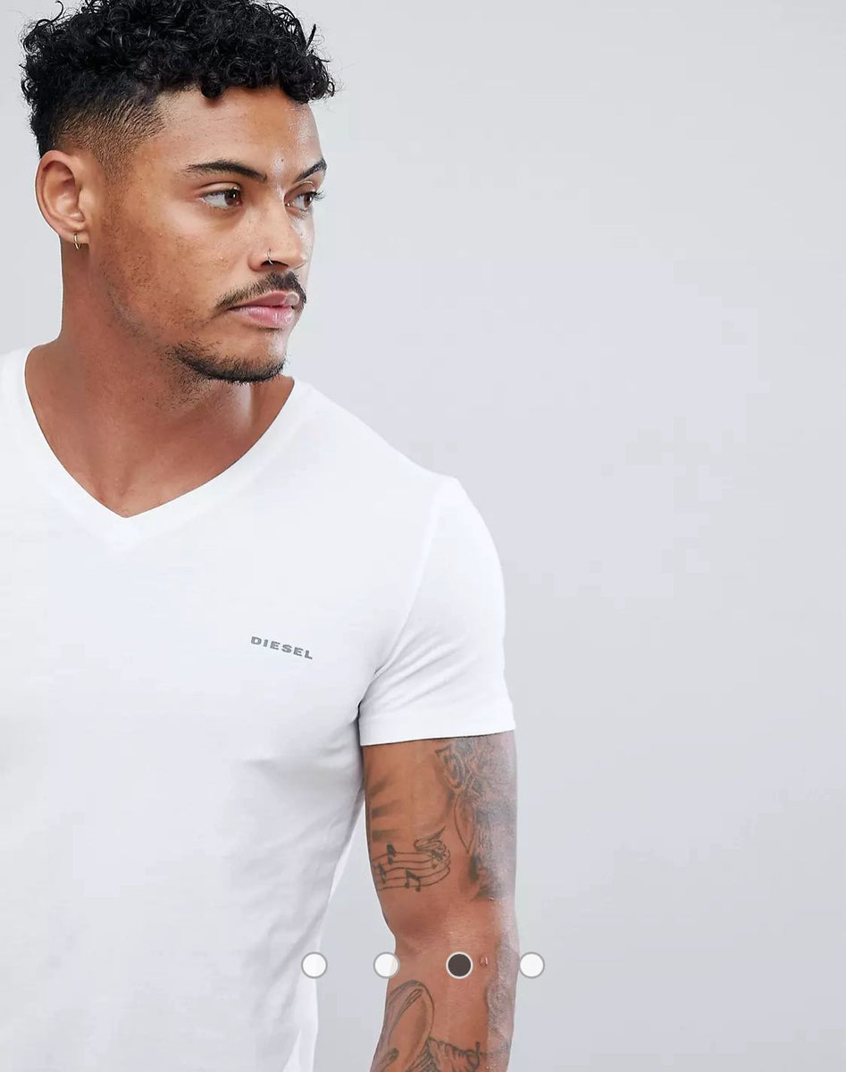 DIESEL LOGO -V NECK STRETCH T-SHIRT | WHITE – DENIMISH CLOTHING