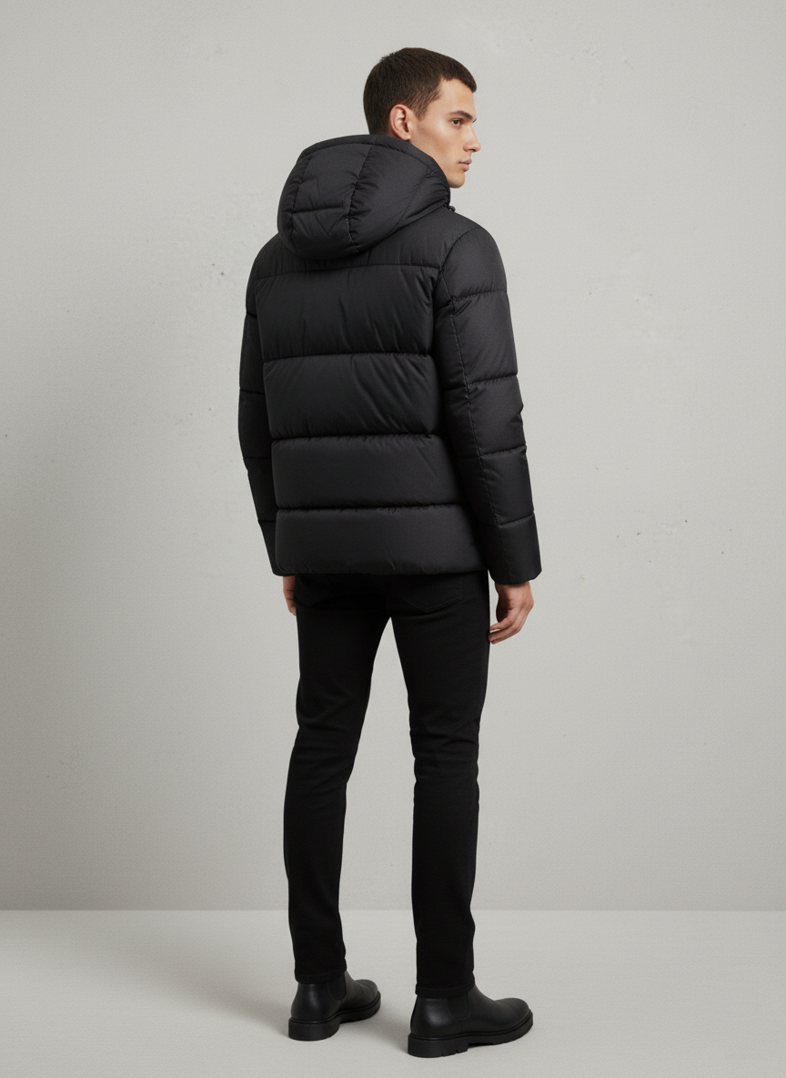PRADA LUXURY PUFFER JACKET WITH PREMIUM LEATHER DETAILING | BLACK
