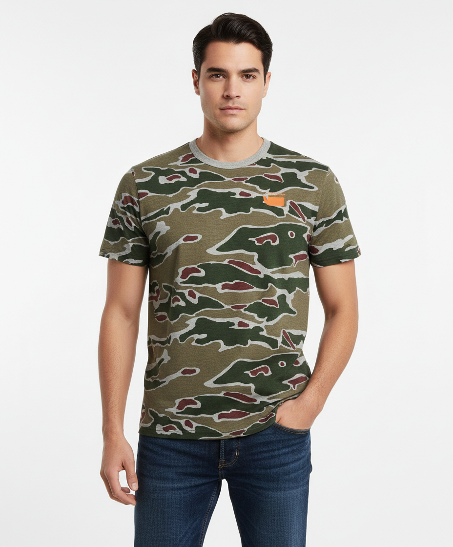 G-STAR RAW MEN,S CAMO PRINT CASUAL WEAR T-SHIRT | ARMY GREEN