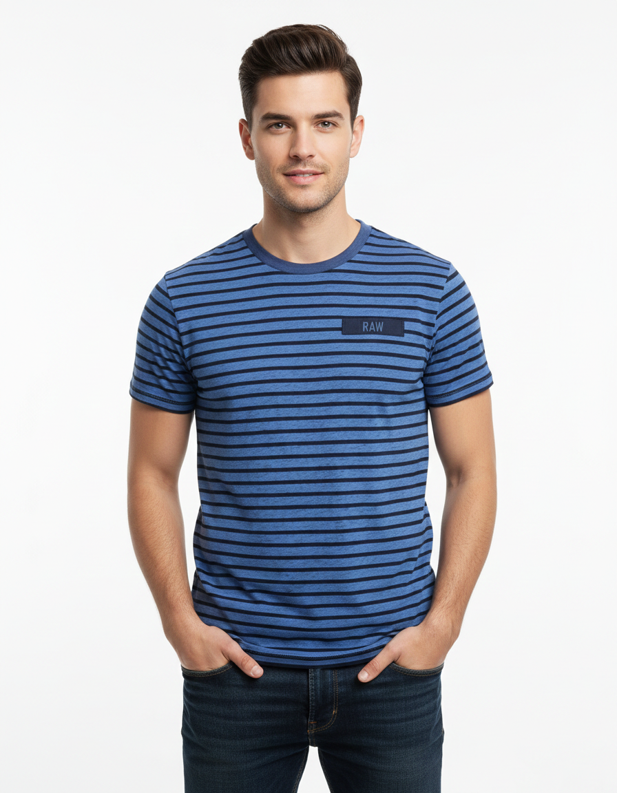 G-STAR RAW MEN’S PREMIUM STRIPED COTTON T-SHIRT | BLUE