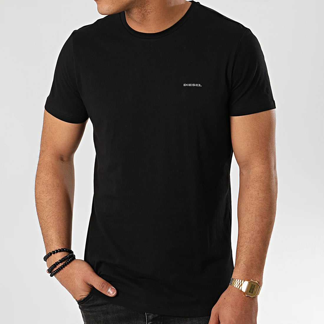 DIESEL. ROUND NECK FLEXIBLE-PLAIN T-SHIRT | BLACK