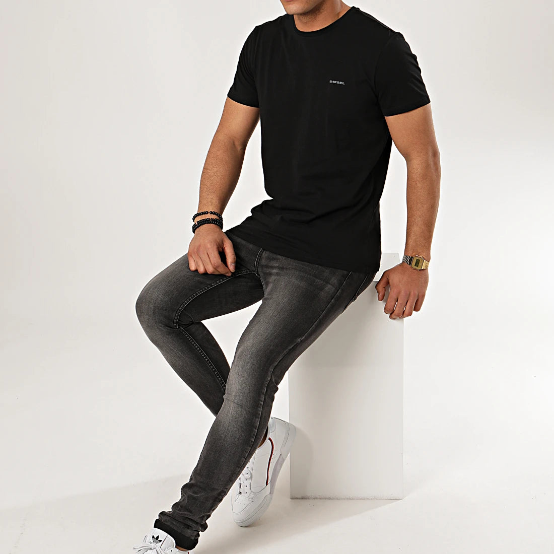 DIESEL. ROUND NECK FLEXIBLE-PLAIN T-SHIRT | BLACK