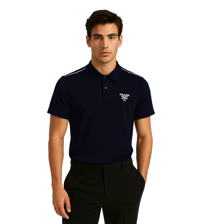 PRADA PIQUE MEN'S POLO EMBROIDERY LOGO | NAVY