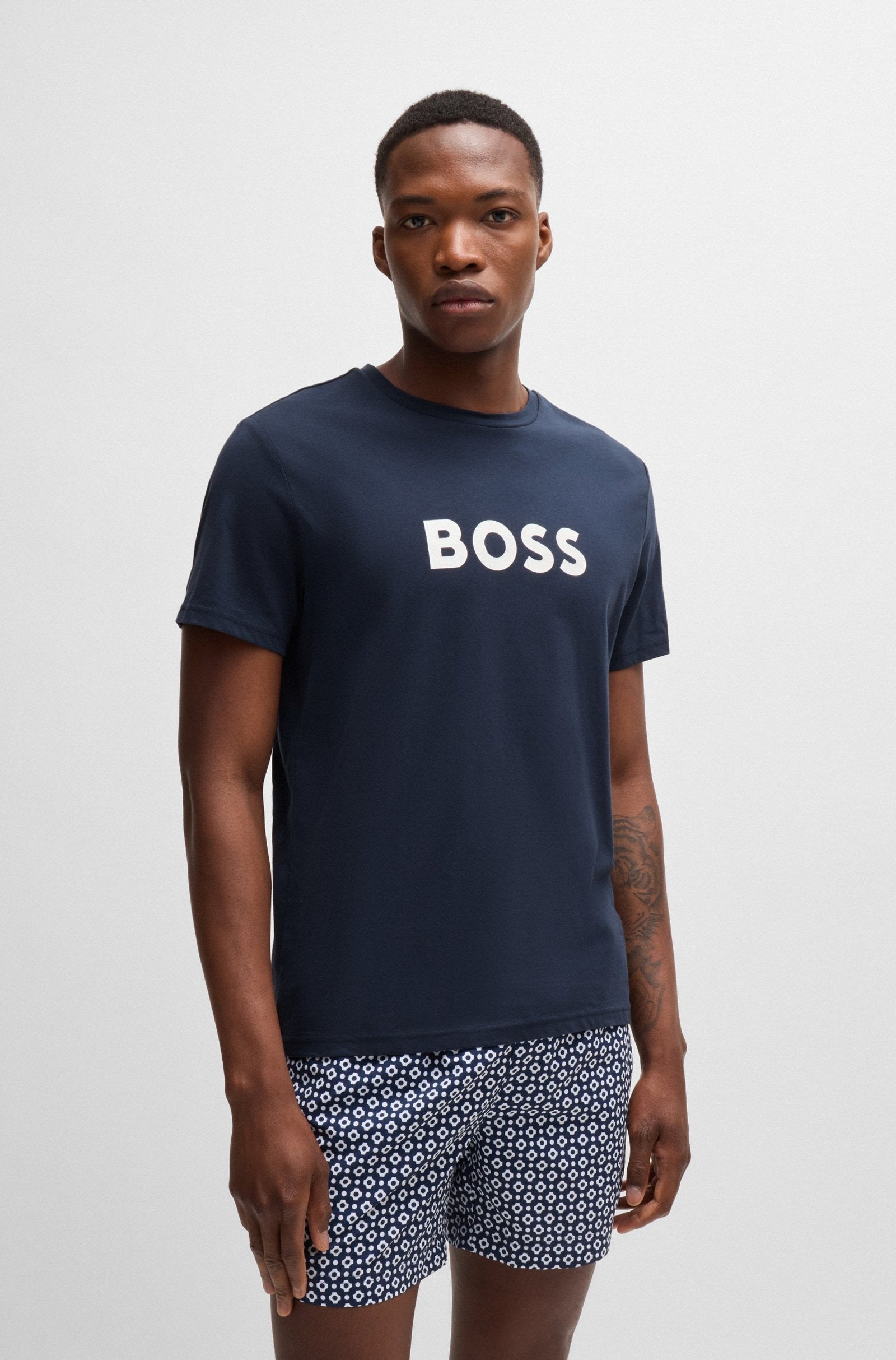 HUGO BOSS COTTON JERSEY REGULAR-FIT T-SHIRT WITH SPF 50+ UV PROTECTION | DARK BLUE
