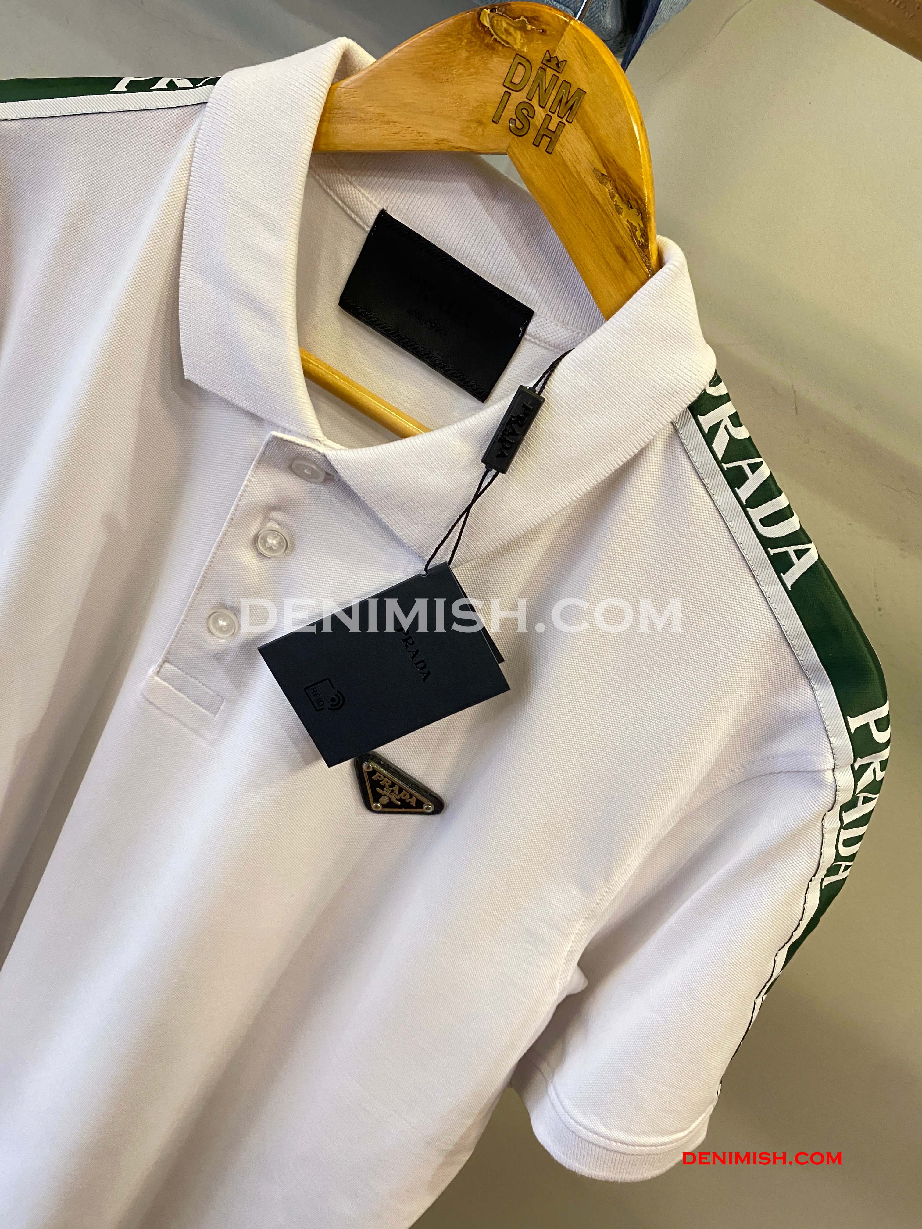 PRADA PIQUE MEN'S PLAIN TRIANGLE LOGO POLO | WHITE