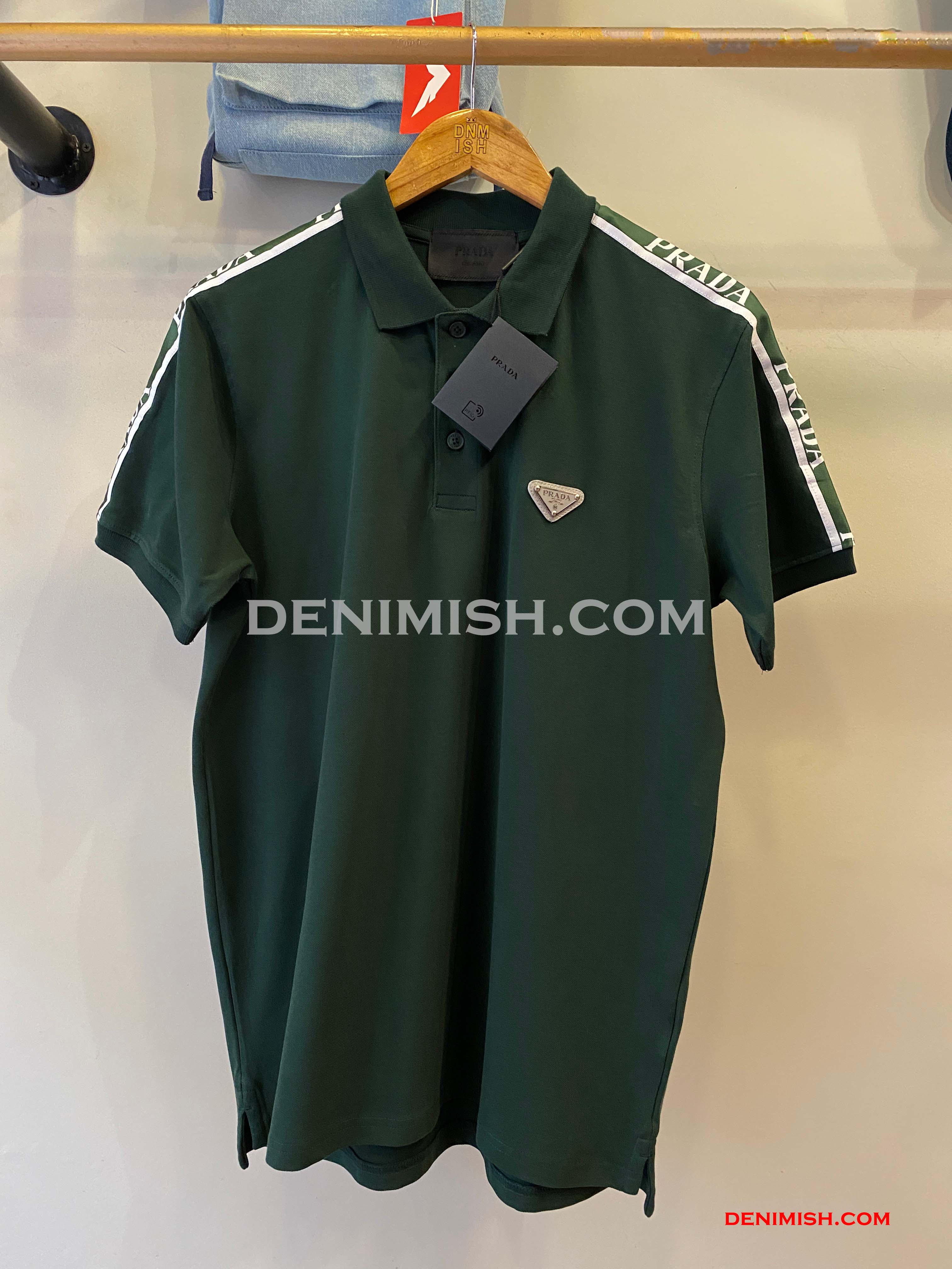 PRADA PIQUE MEN'S PLAIN TRIANGLE LOGO POLO | GREEN