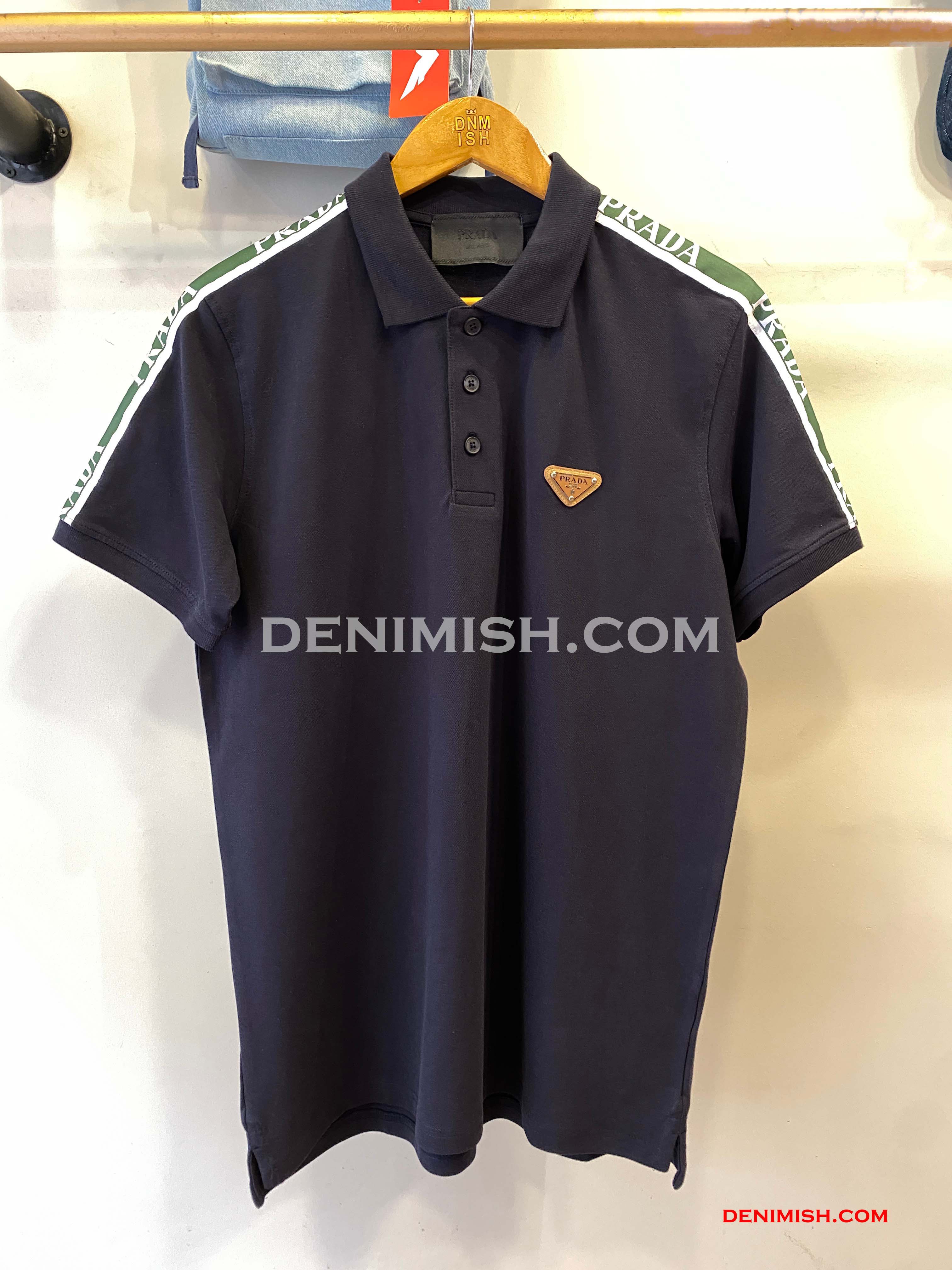 PRADA PIQUE MEN'S PLAIN TRIANGLE LOGO POLO | NAVY