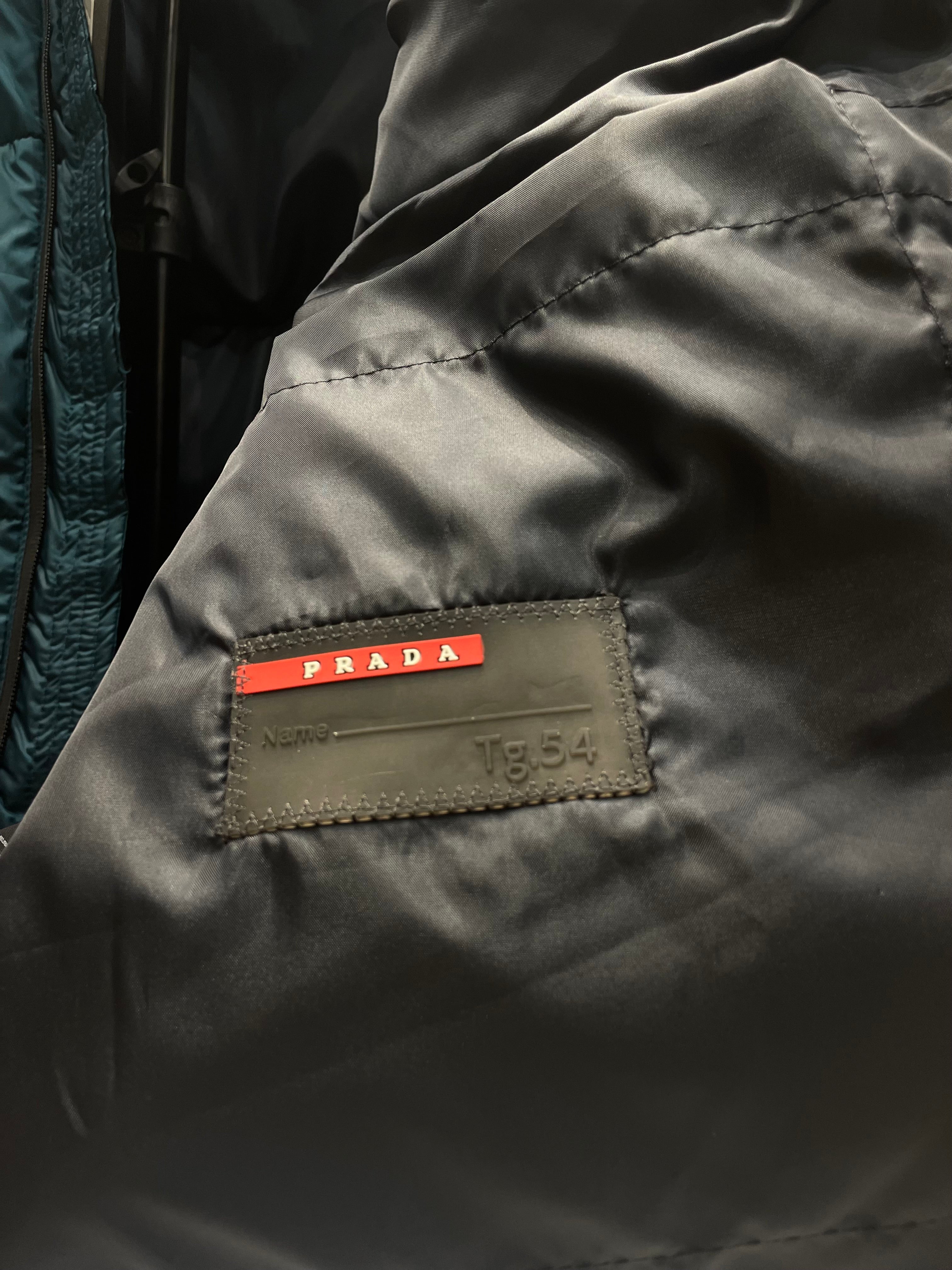 PRADA LUXURY PUFFER JACKET WITH PREMIUM LEATHER DETAILING | VERDE PETROLIO