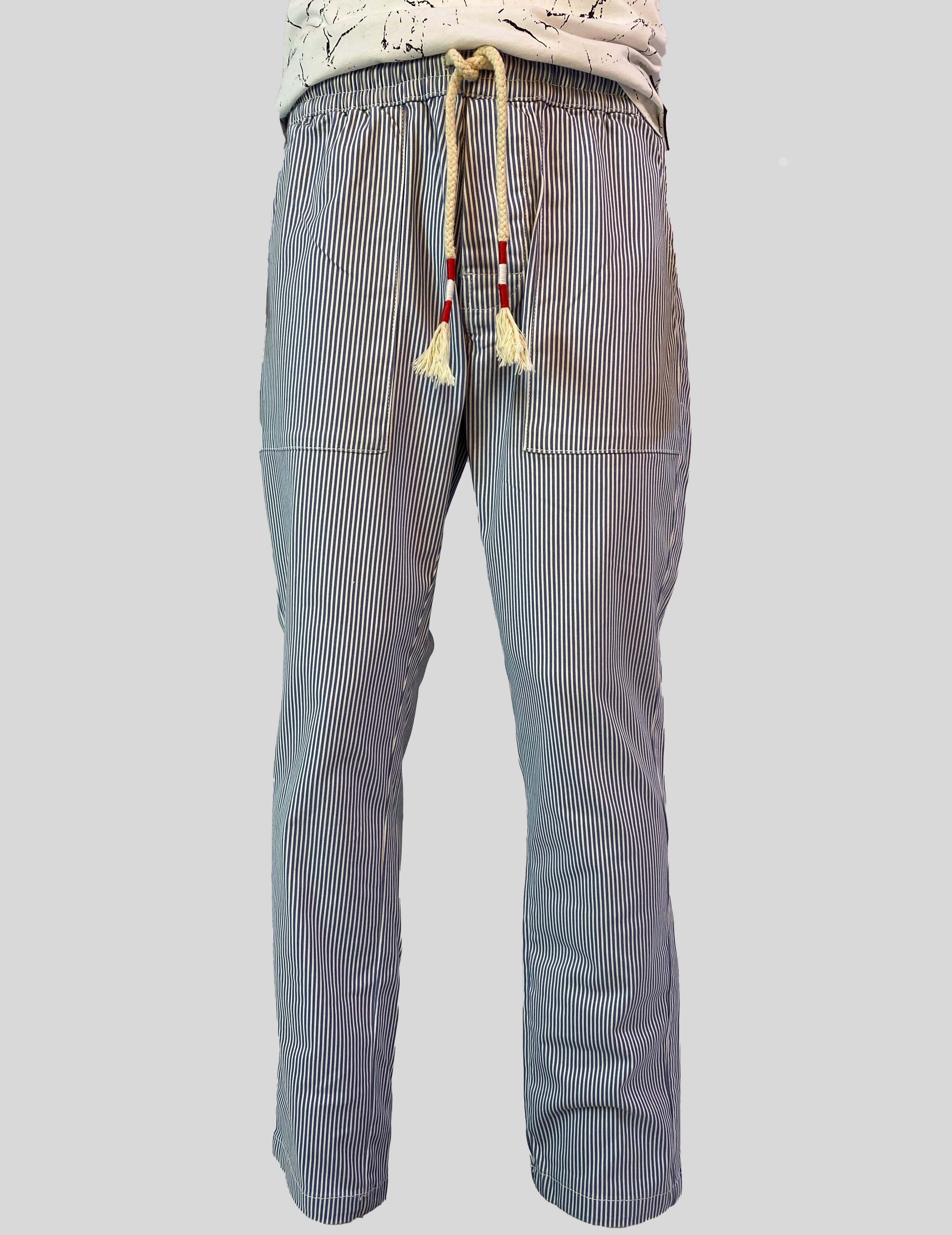 DAN JOHN MEN'S  STRIPED TROUSER | WHITE / LIGHT BLUE