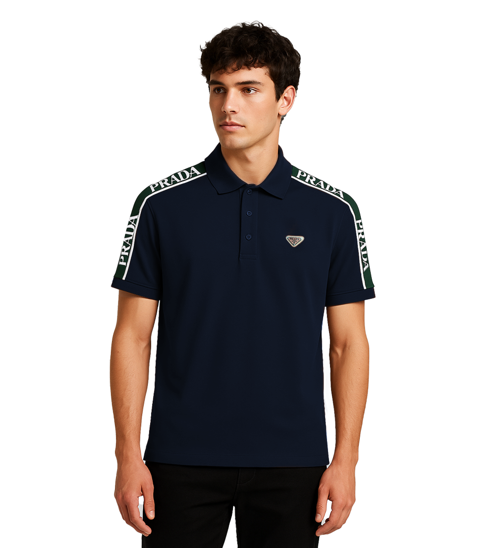 PRADA PIQUE MEN'S PLAIN TRIANGLE LOGO POLO | NAVY