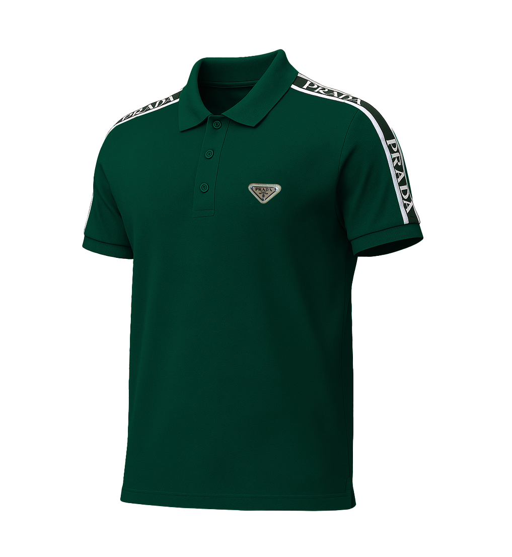 PRADA PIQUE MEN'S PLAIN TRIANGLE LOGO POLO | GREEN